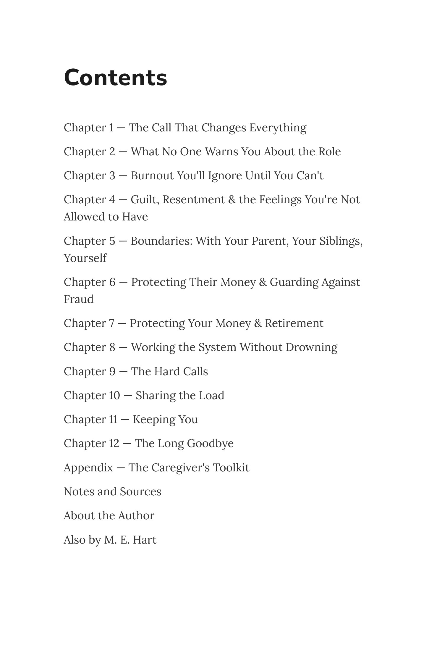 Full table of contents — an actual page from the Caregiving Without Losing Yourself PDF