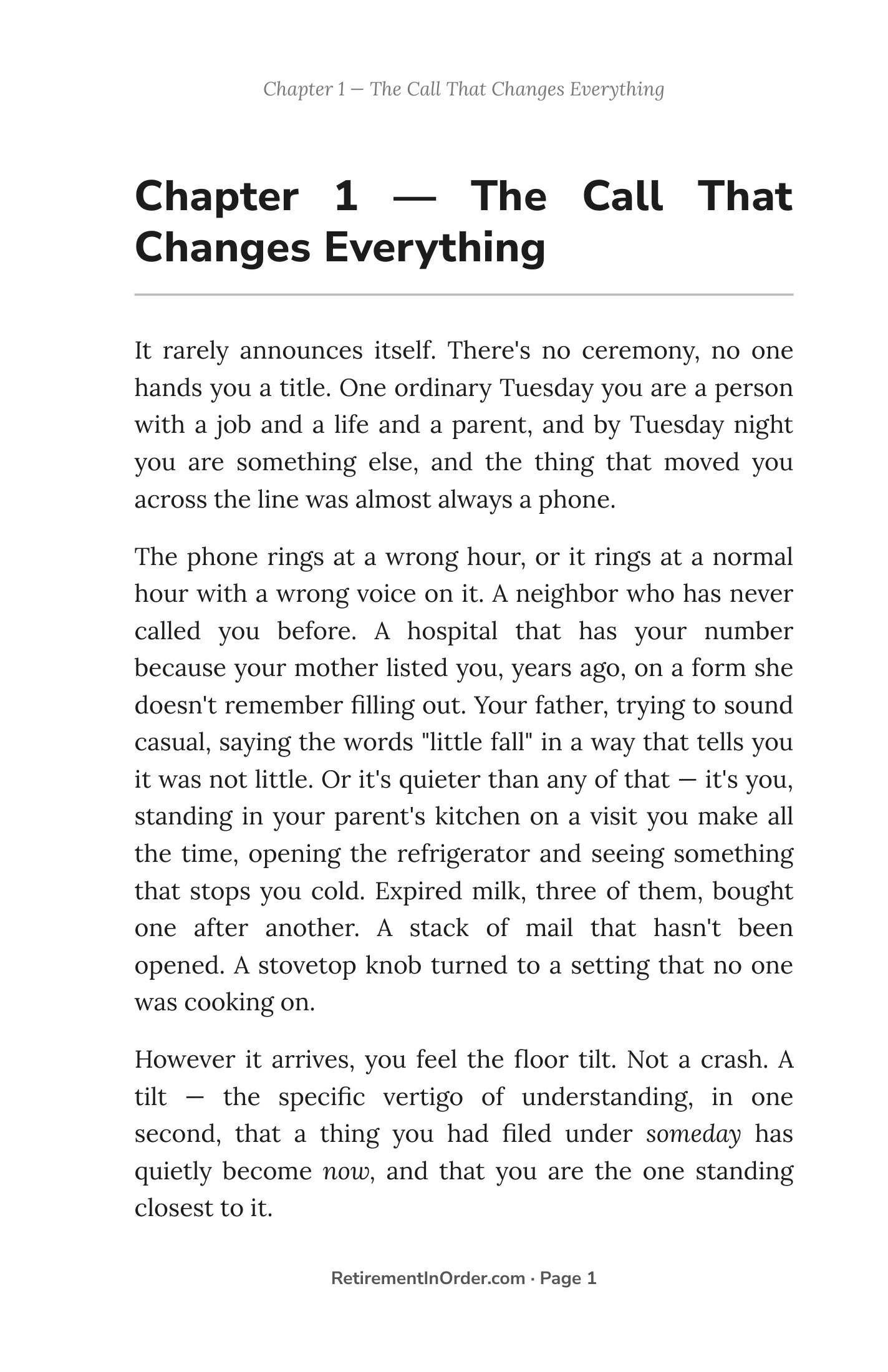 Chapter 1 — the call that changes everything — an actual page from the Caregiving Without Losing Yourself PDF