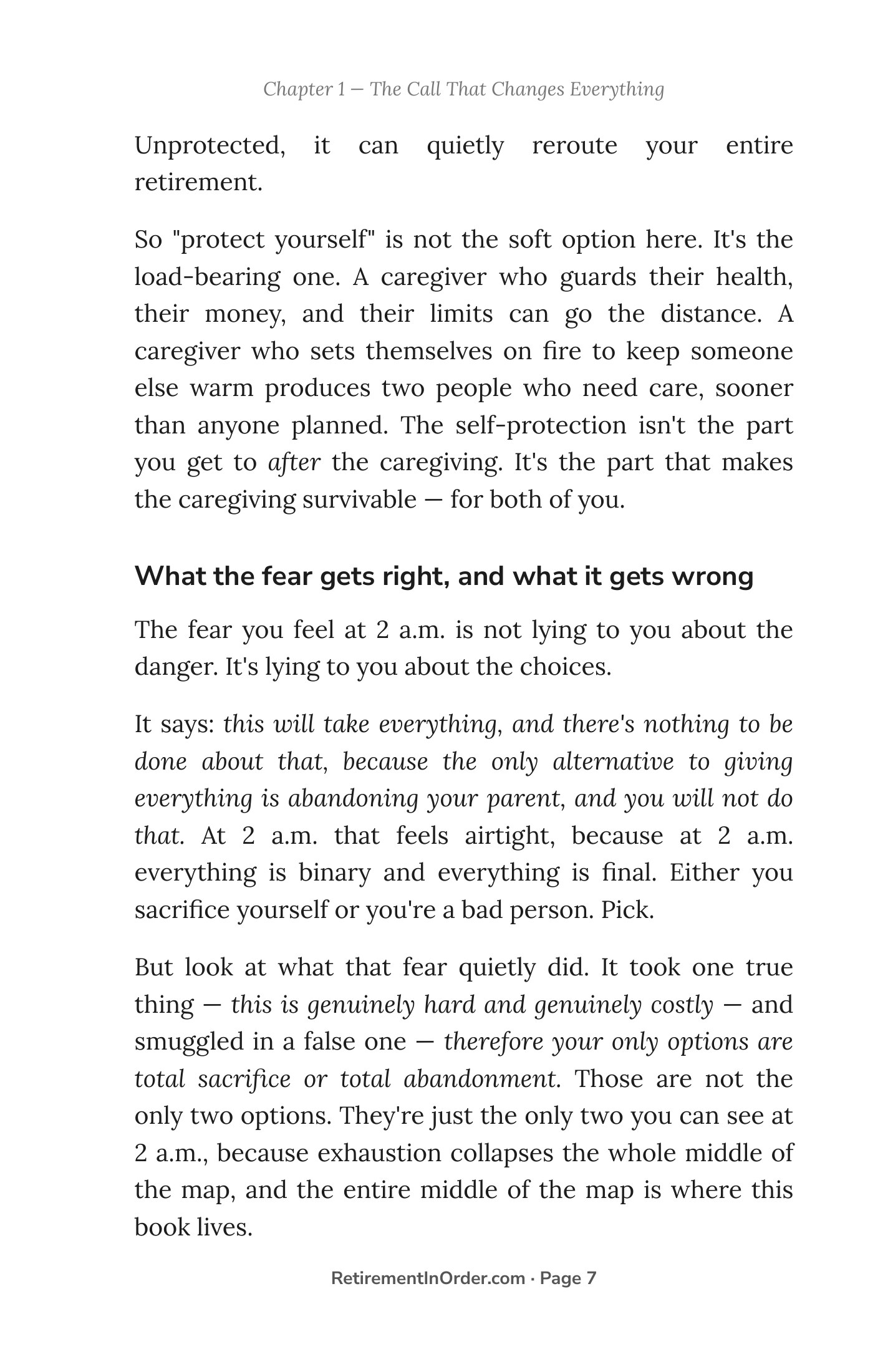 What the fear gets right, and what it gets wrong — an actual page from the Caregiving Without Losing Yourself PDF