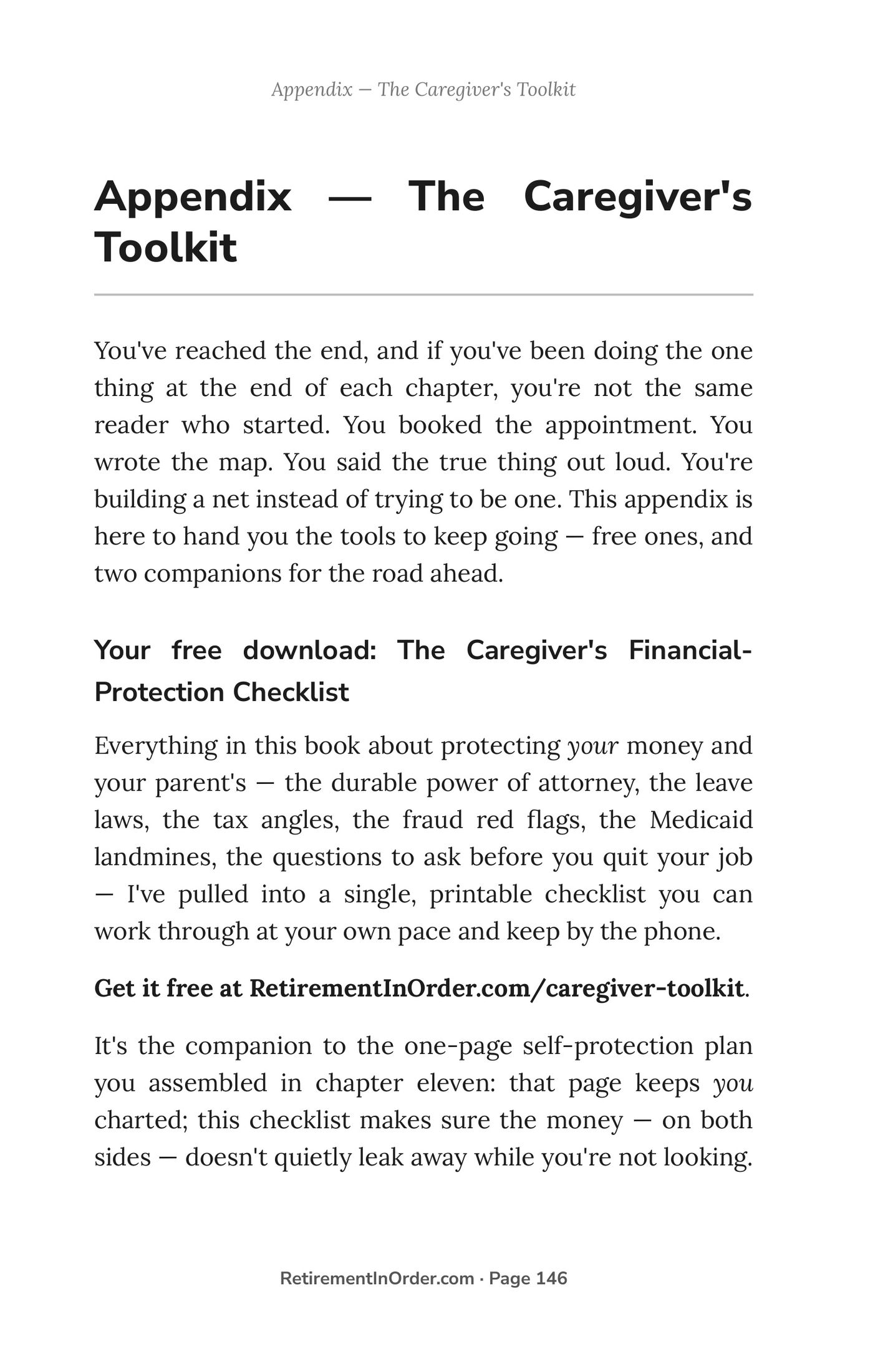 Appendix — the caregiver's toolkit — an actual page from the Caregiving Without Losing Yourself PDF