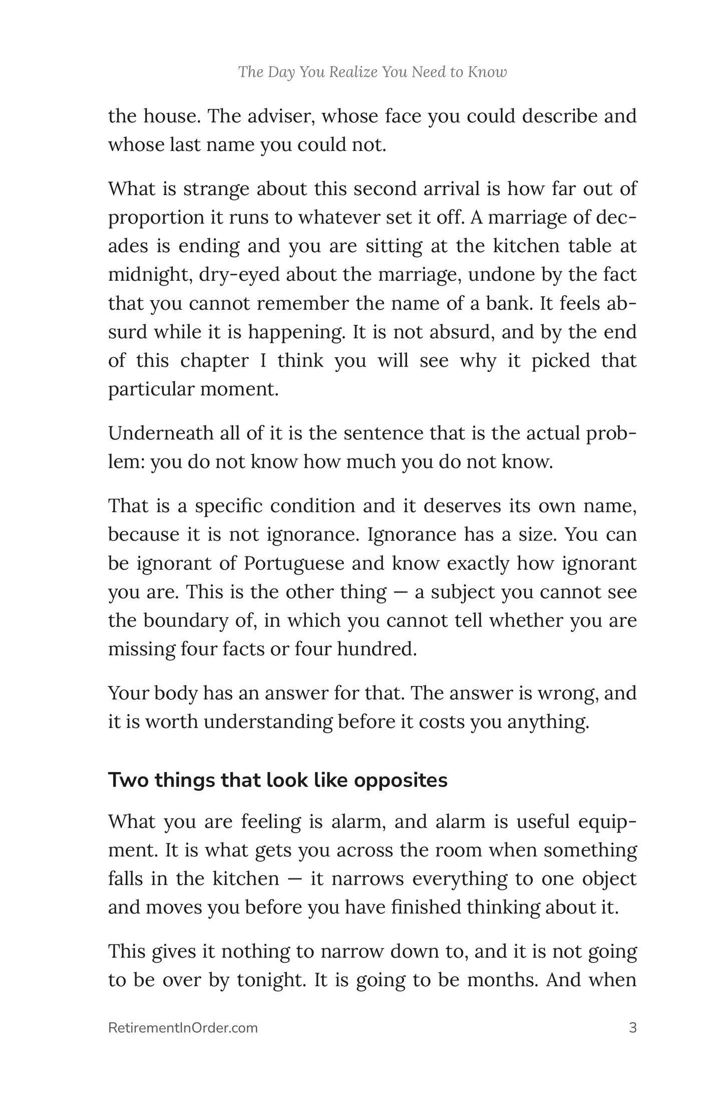 Chapter 1 — the size of what you don’t know — an actual page from the Divorce Finances PDF