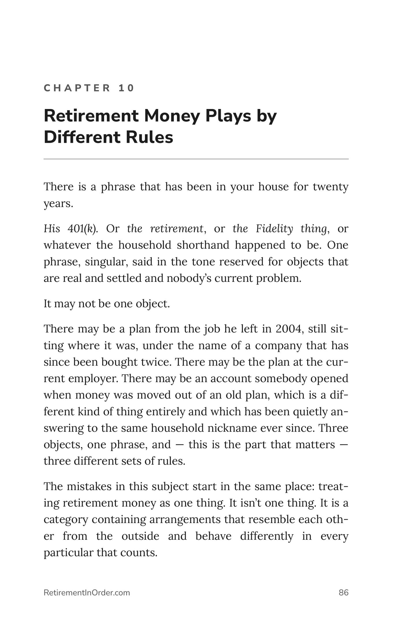 Chapter 10 — Retirement Money Plays by Different Rules — an actual page from He Handled the Money: A Woman's Guide to Divorce Finances