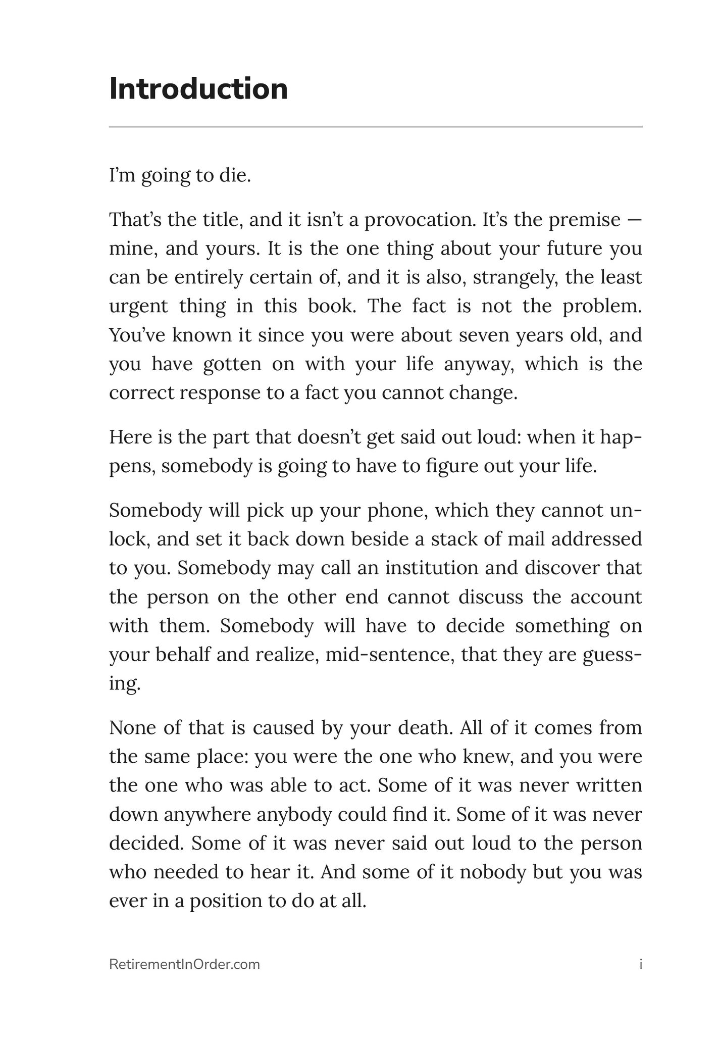 Introduction — an actual page from the I'm Going to Die PDF