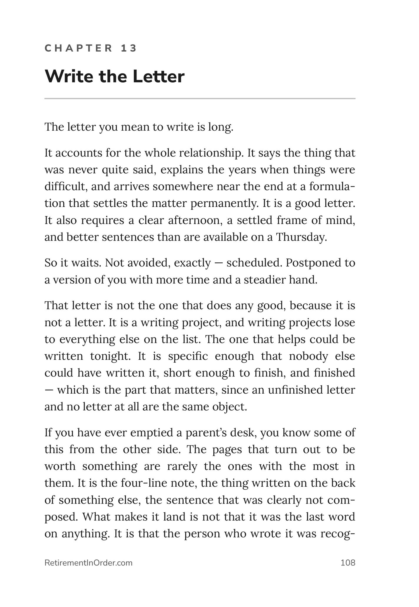 Chapter 13 — Write the Letter — an actual page from the I'm Going to Die PDF