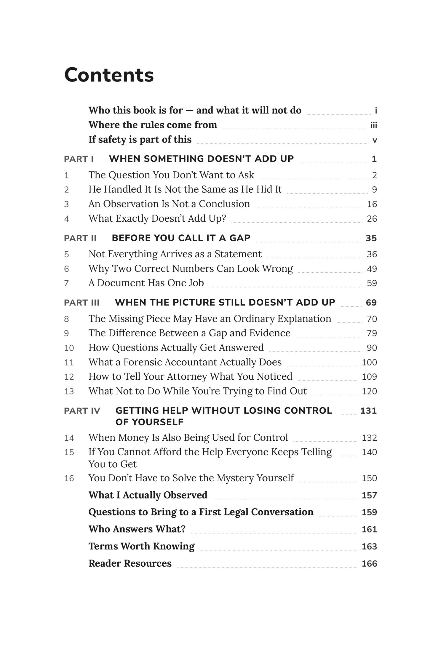 Full table of contents — an actual page from the Hidden Money PDF