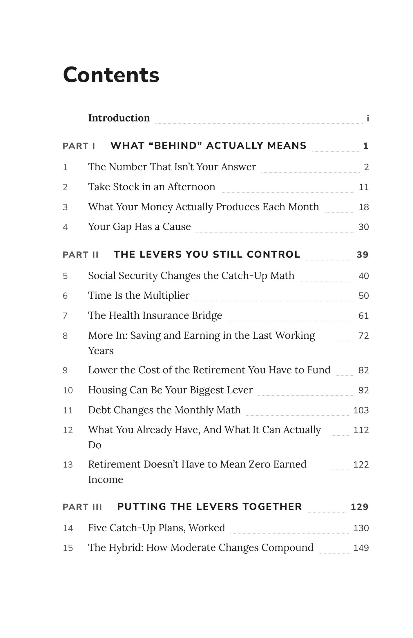 Full table of contents — an actual page from the Retirement Catch-Up PDF