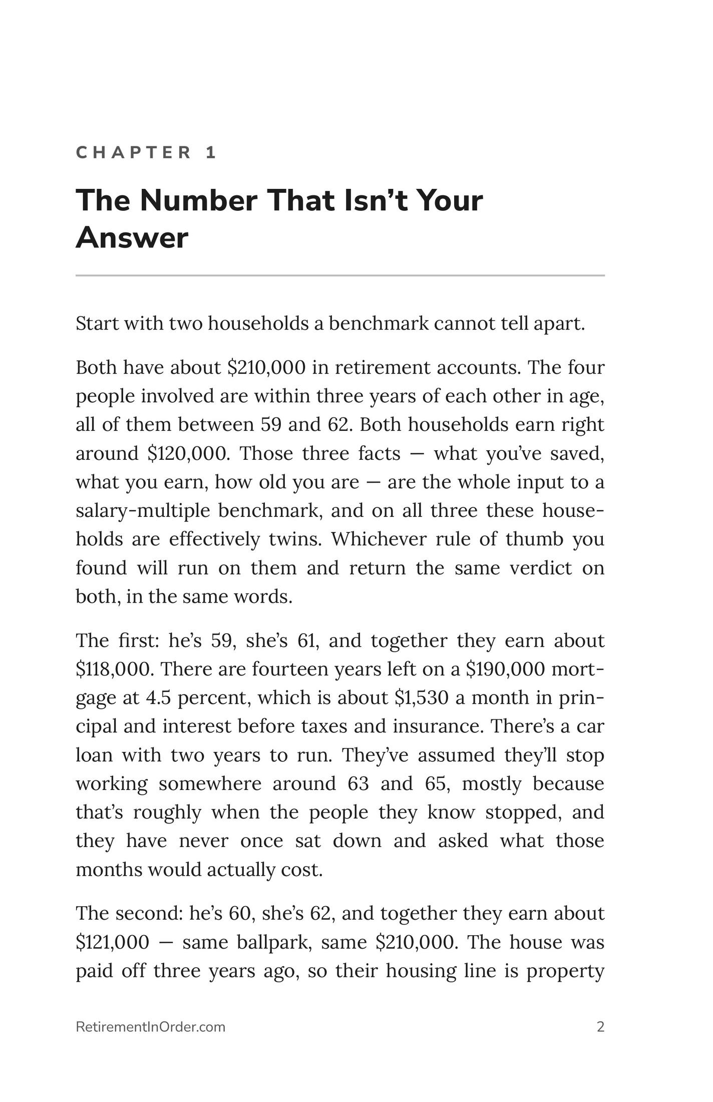 Chapter 1 — the number that isn't your answer — an actual page from the Retirement Catch-Up PDF