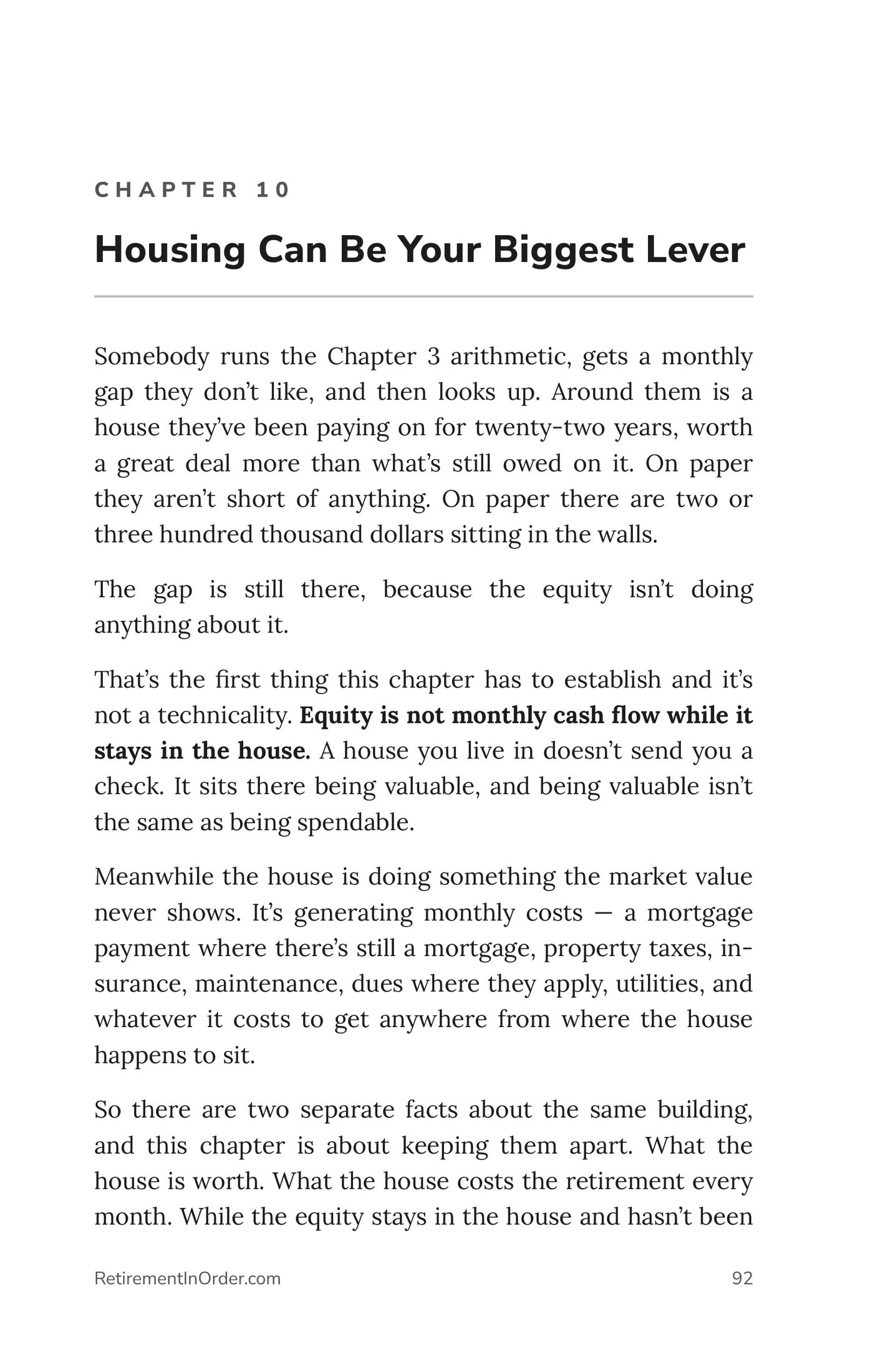 Chapter 10 — Housing Can Be Your Biggest Lever — an actual page from Retirement Catch-Up: When you're behind