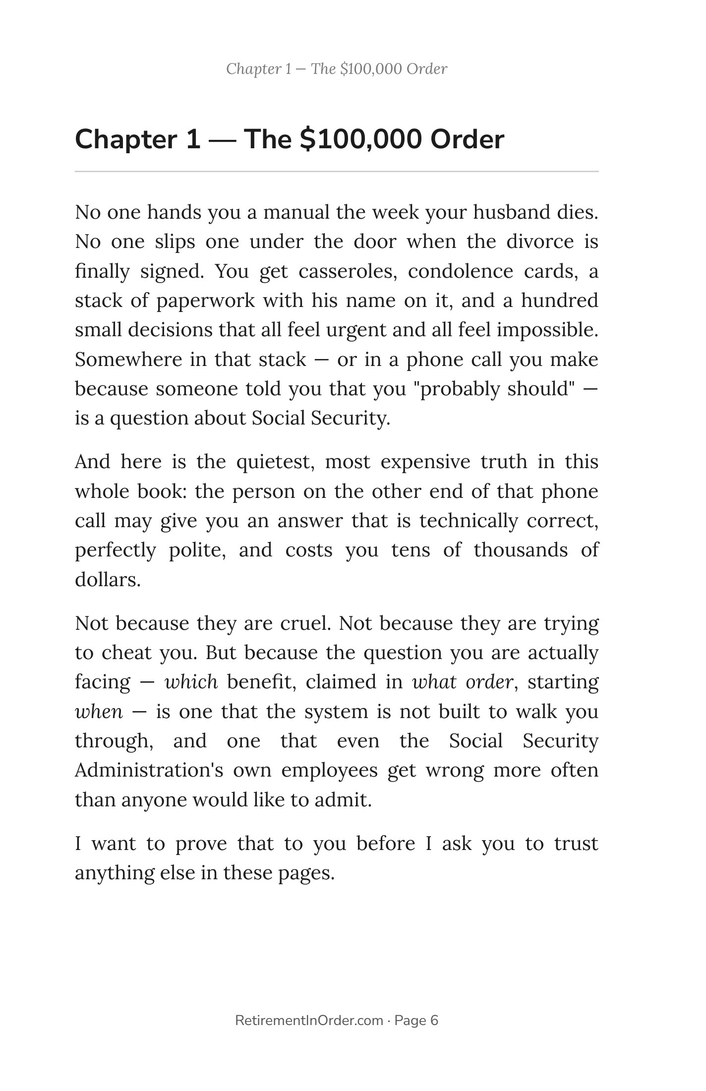 Chapter 1 — the $100,000 order — an actual page from the Social Security PDF