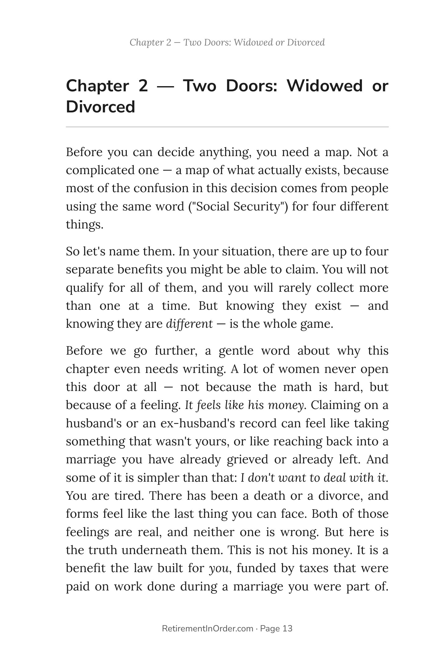Chapter 2 — widowed or divorced: two doors — an actual page from the Social Security PDF
