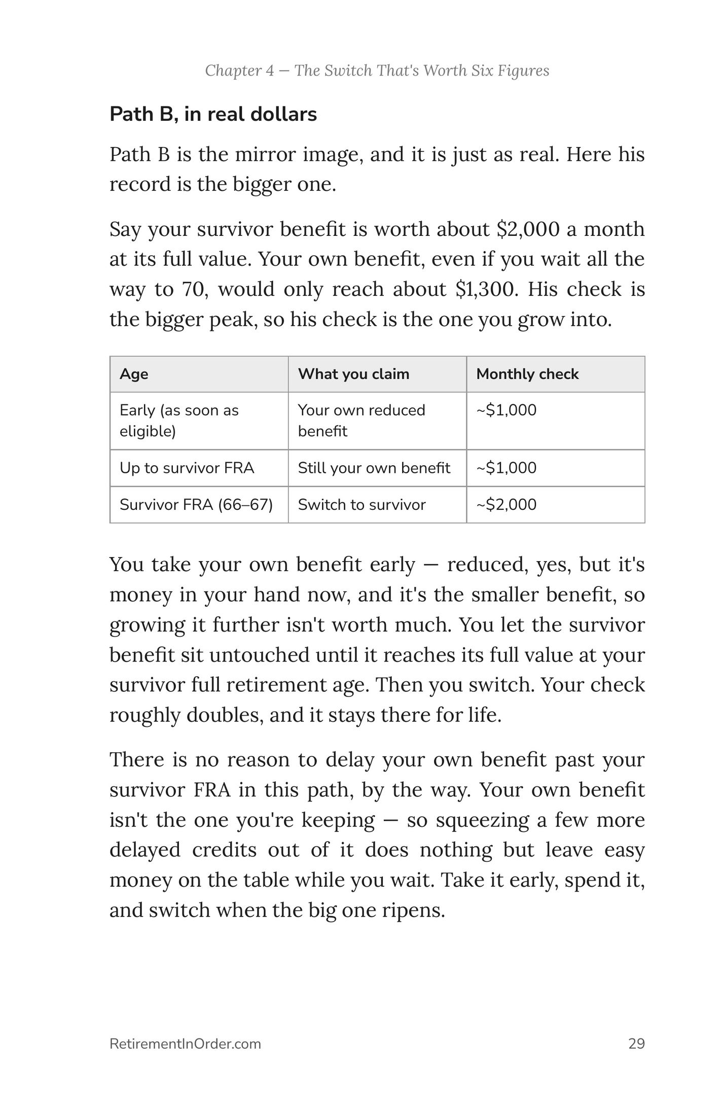 Chapter 4 — the switch that's worth six figures — an actual page from Social Security for Widows & Divorced Women