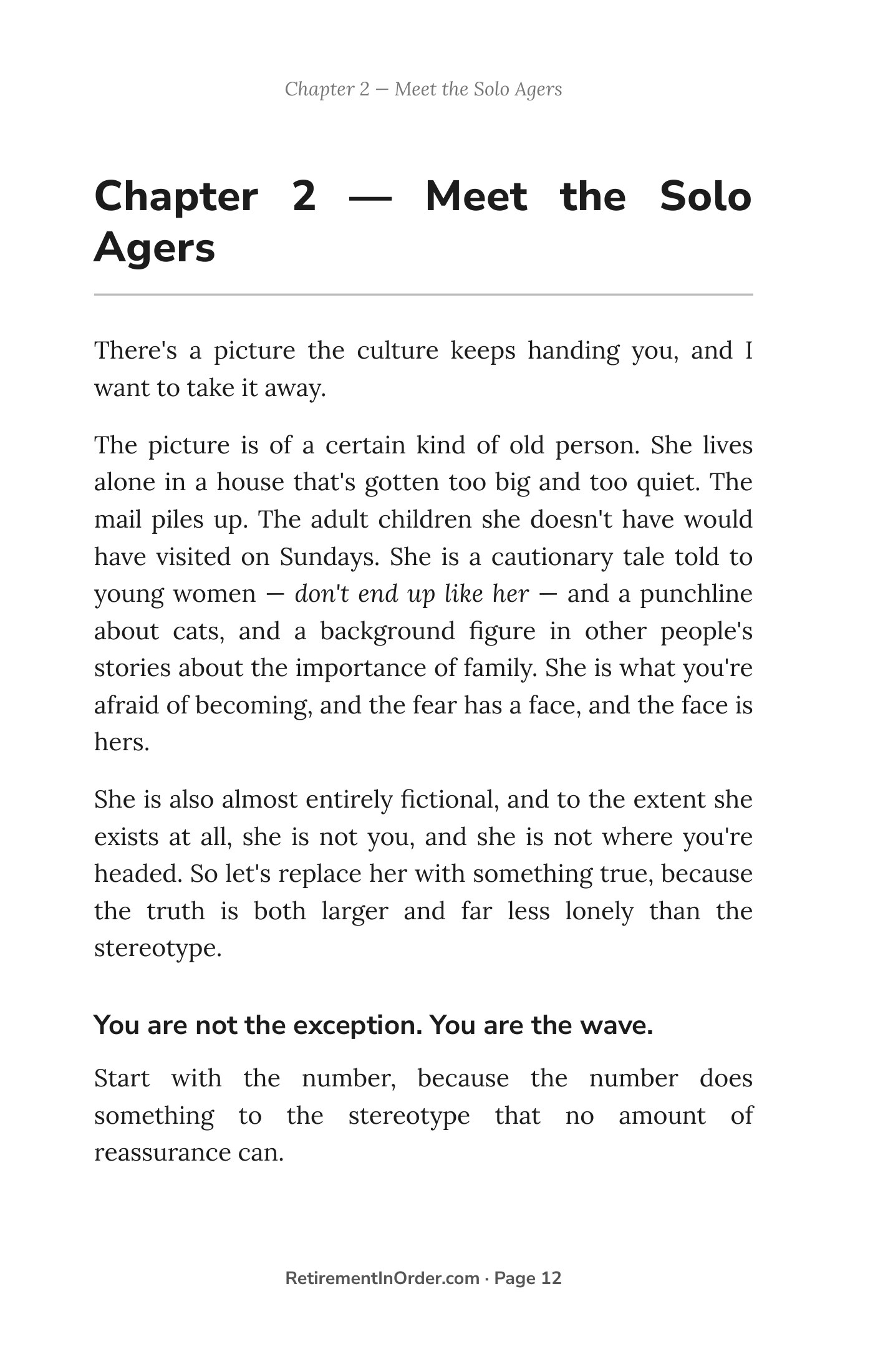 Chapter 2 — meet the solo agers — an actual page from the Solo Aging PDF
