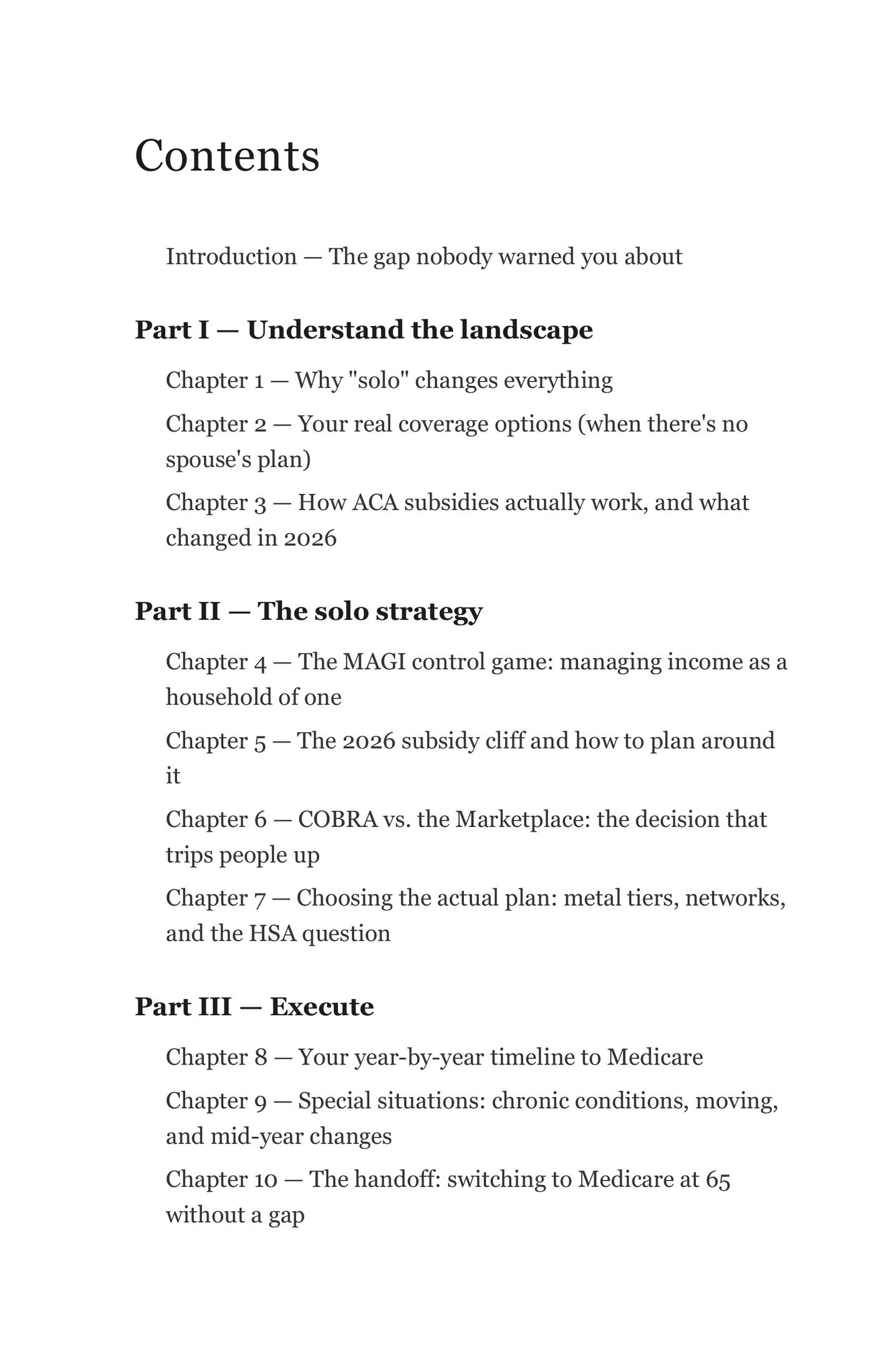 Full table of contents — an actual page from the Health Insurance PDF