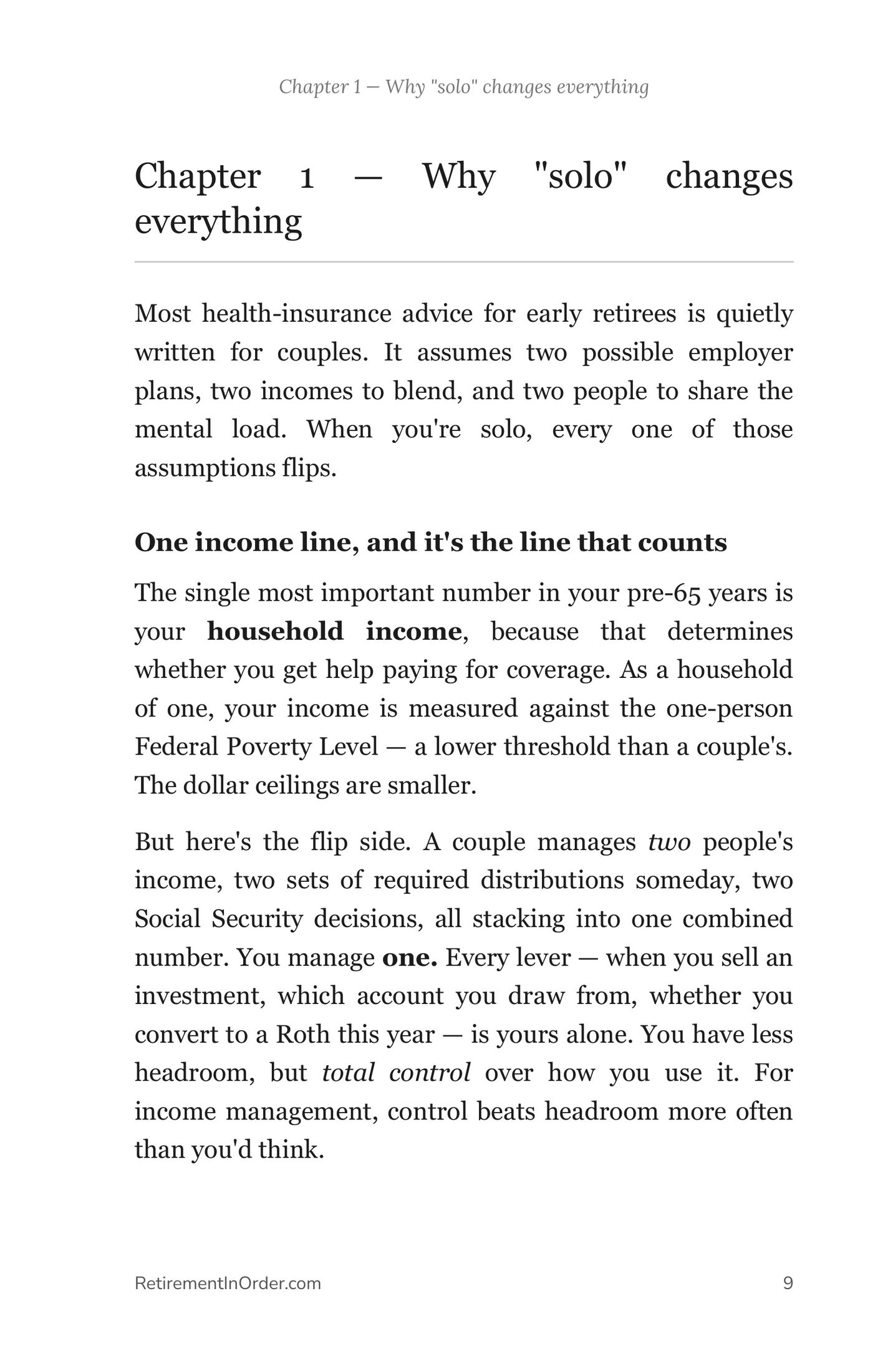 Chapter 1 — why “solo” changes everything — an actual page from the Health Insurance PDF