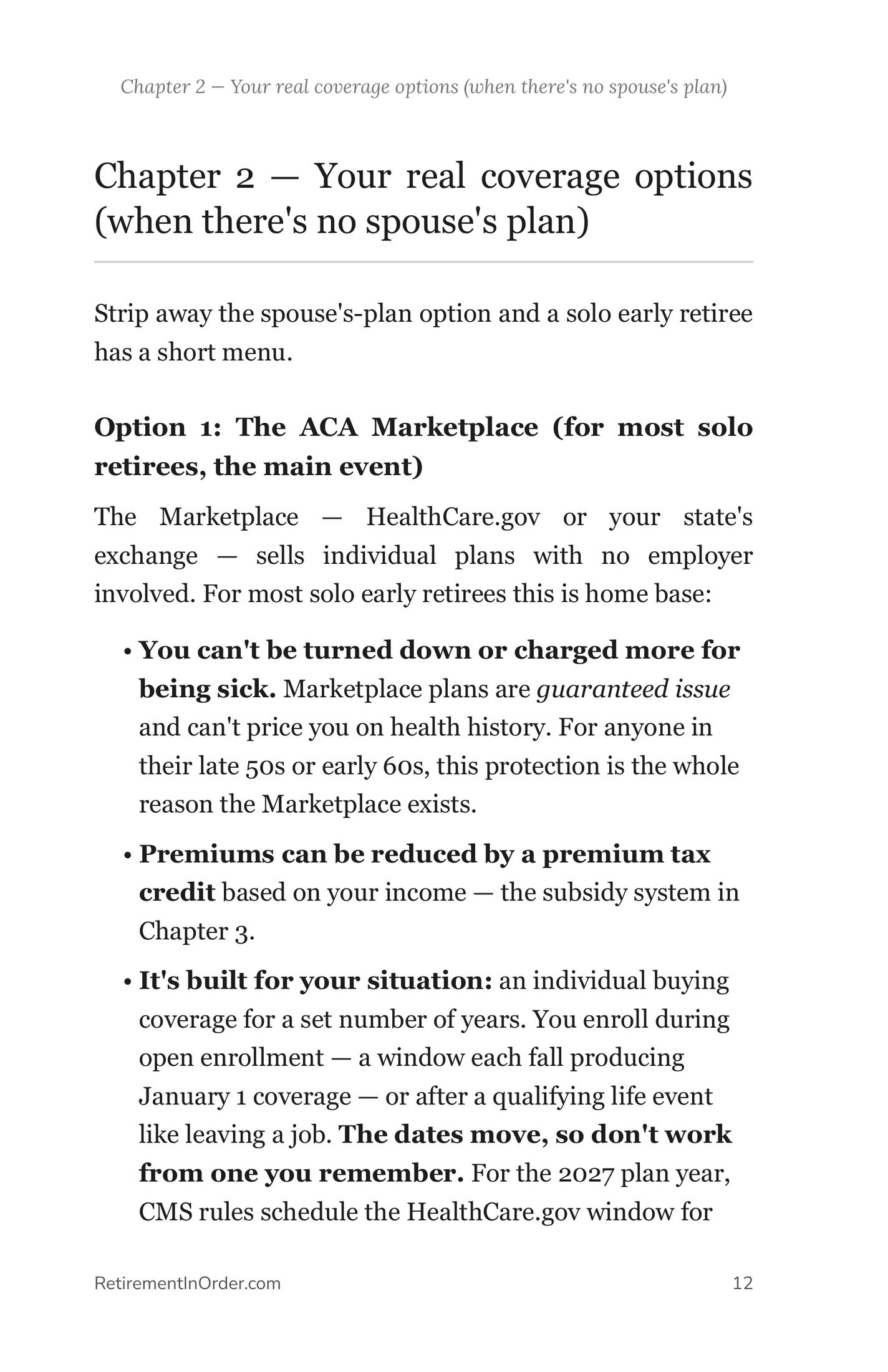 Your real coverage options, compared — an actual page from the Health Insurance PDF