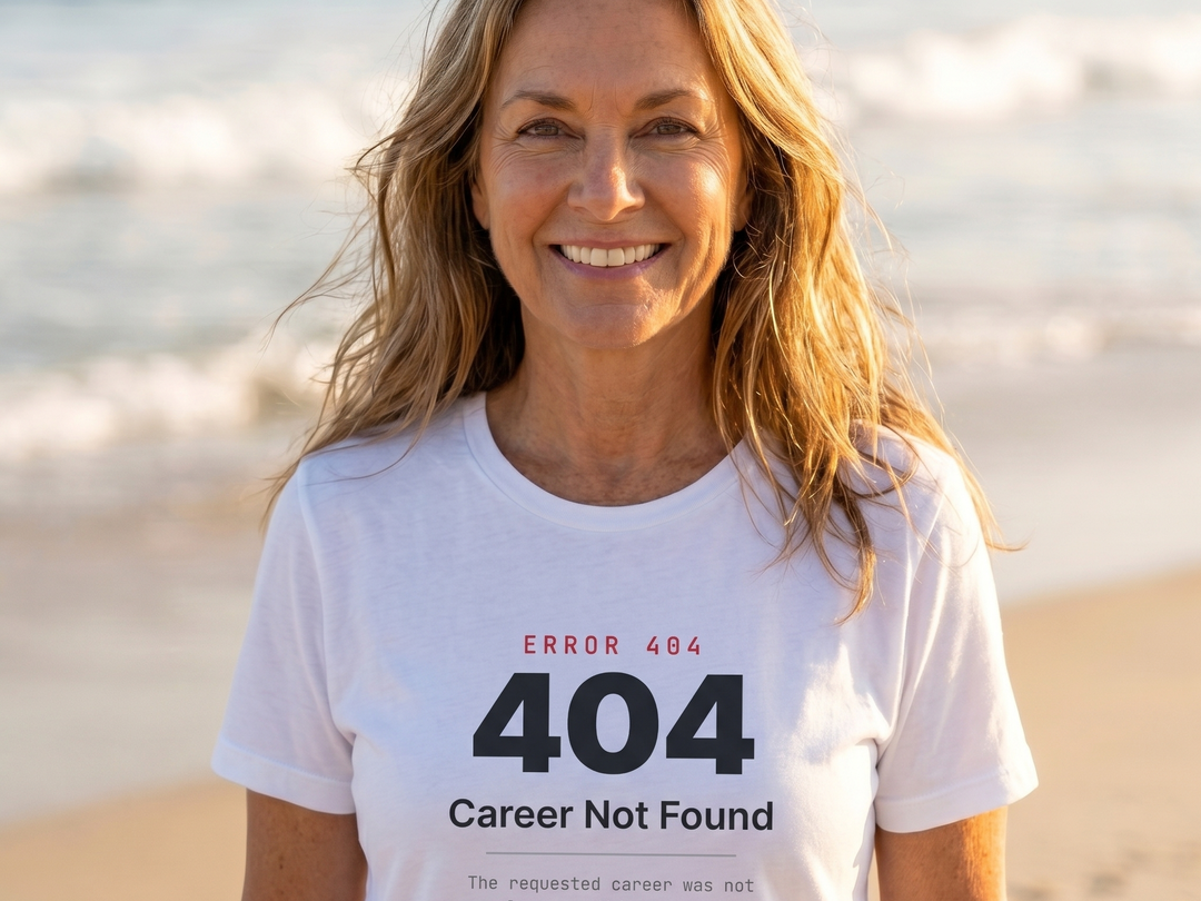 Funny retirement gift t-shirt — "Error 404: Career Not Found" unisex tee